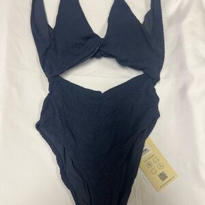 Anthropologie Textured Wave Twix cut-out swimsuit by Malai NWT NAVY sz S